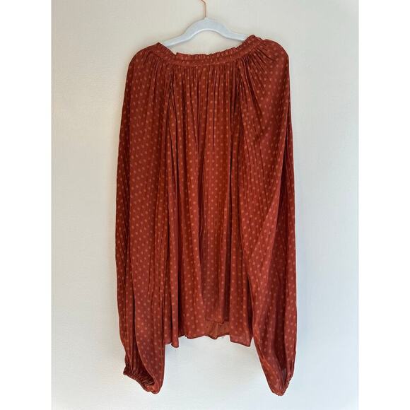 Current Air V-Neck Balloon Sleeve Ruffle Rust Orange Blouse Flowy Size Large - Picture 2 of 5